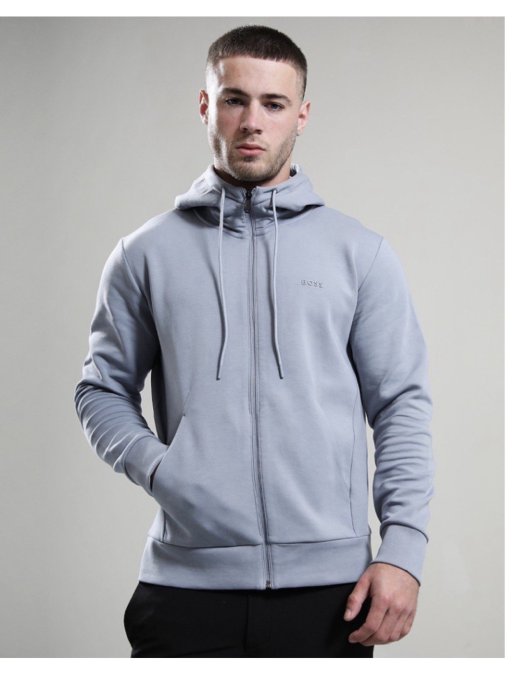 Hugo Boss Men's Light Blue Saggy Logo Graphic Double Knit Full Zip Hoodie XXXL